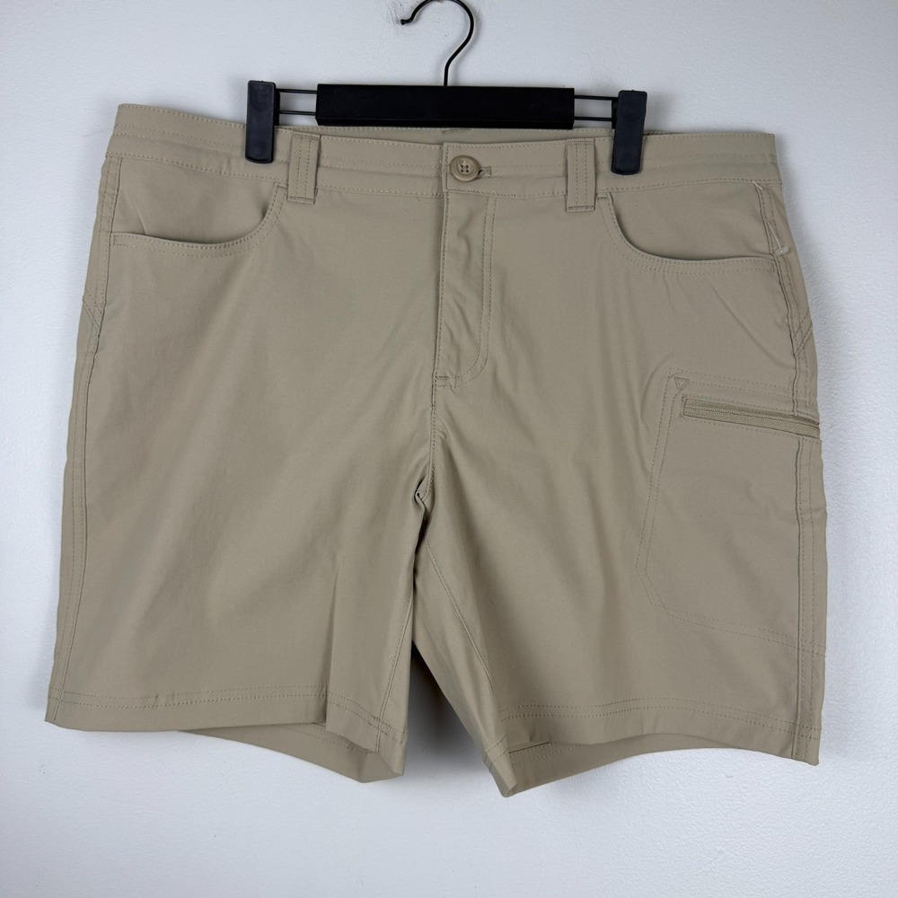 Eddie Bauer Cargo Shorts Women's 14 Beige Nylon Stretch Outdoor Hiking Fishing